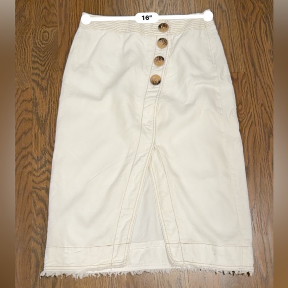 Maeve Anthropologie Ivory Button Front Denim Midi Skirt Size 14 - Picture 6 of 6